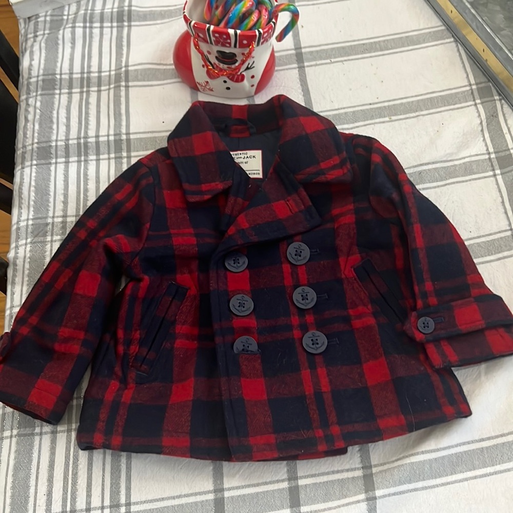 JANIE AND JACK Unisex plaid pea coat Sz 12 to 18 mos new no tags